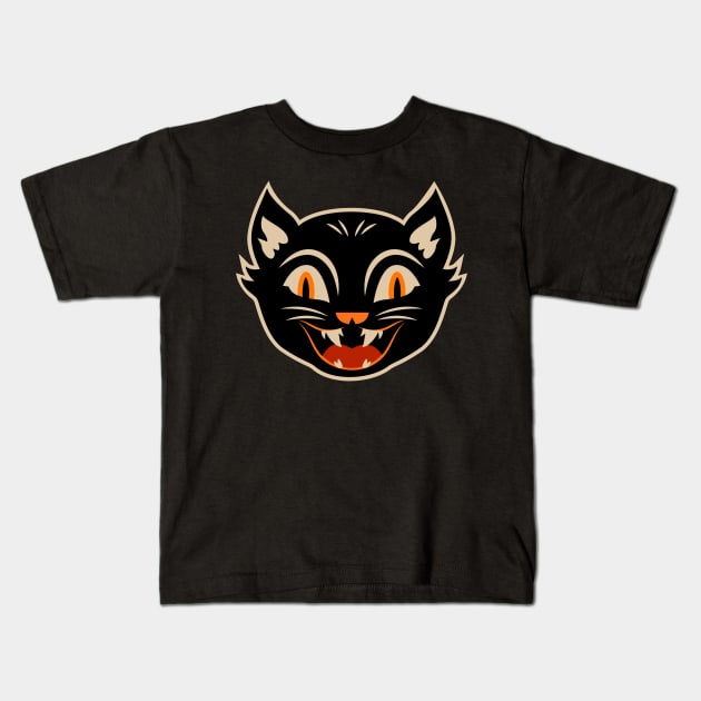 Vintage Halloween Scary Black Cat Horror Gift Kids T-Shirt by amitsurti